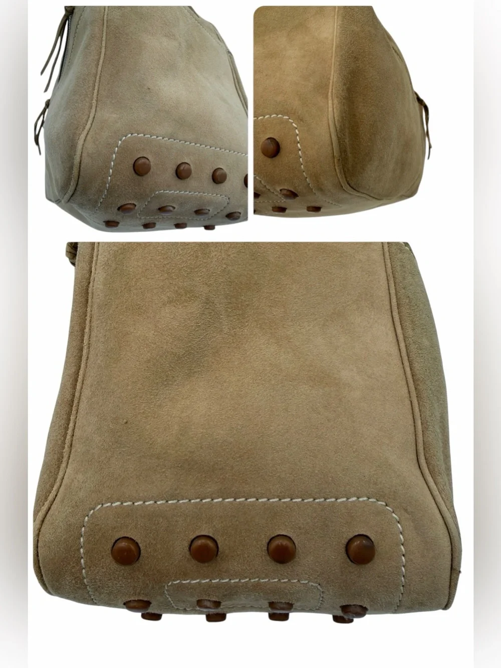 Tod’s Vintage Suede Lace-Up Hobo Shoulder Bag Tan Brown Y2K Italy